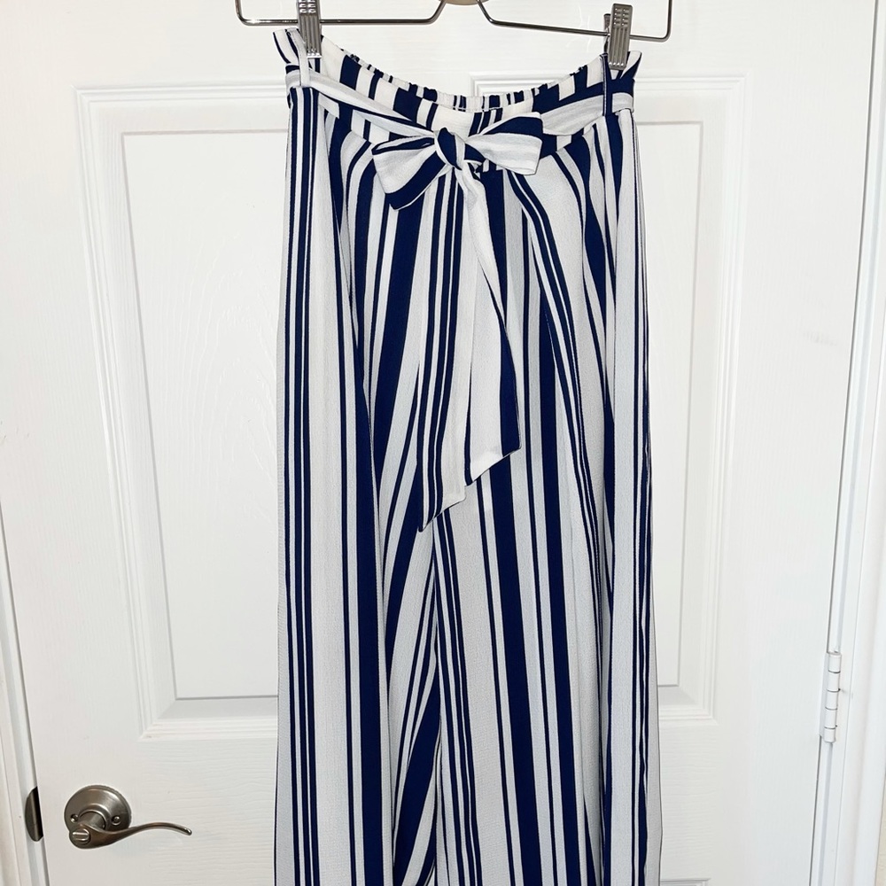 Blue and white striped wide leg pant set